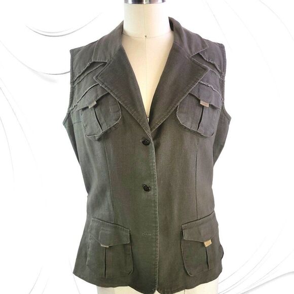 Ashley linen olive 2pc sleeveless capri pants set - Picture 2 of 7